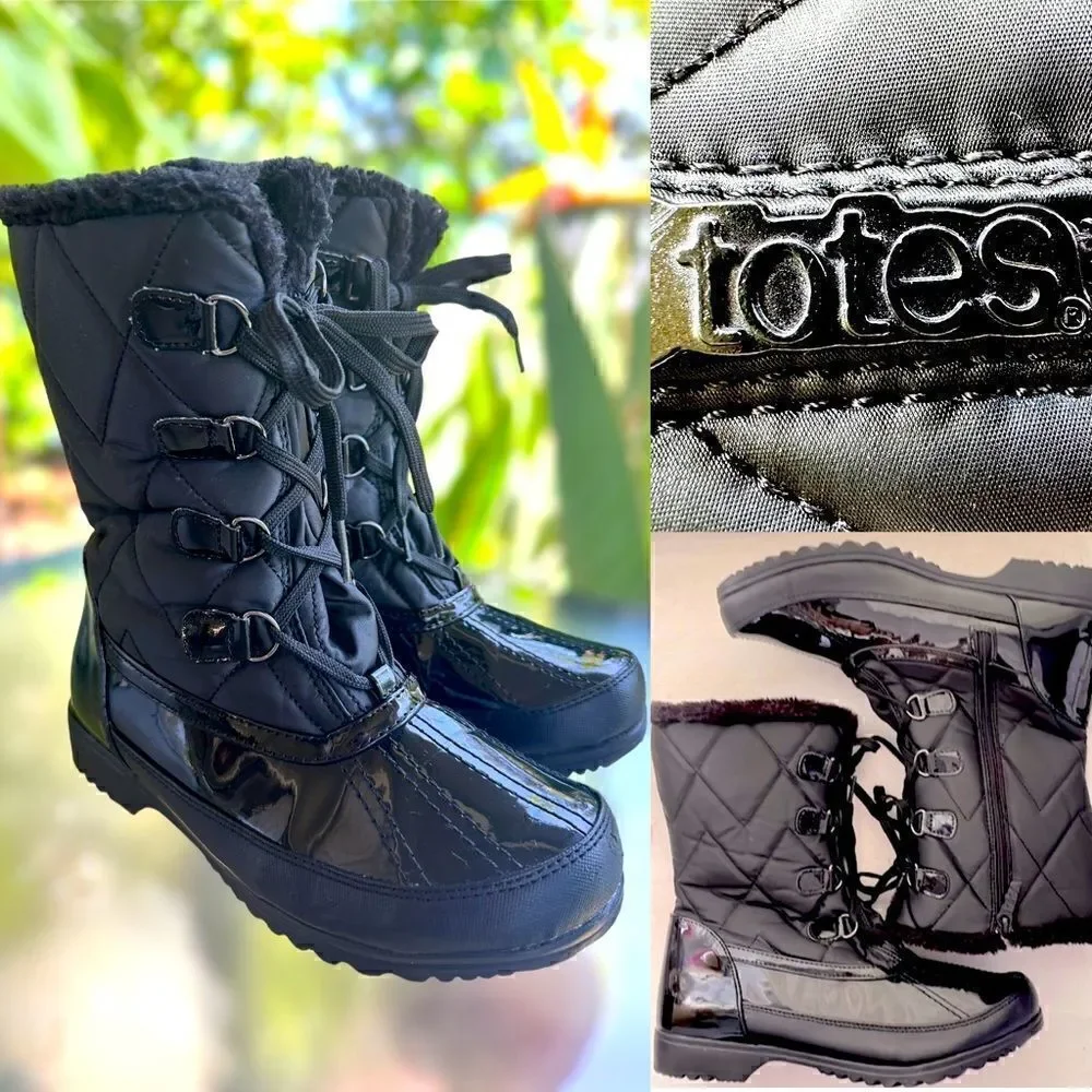 TOTES➕Quilted Fur Lined Water-Resistant Snow Rain Winter Boots Size 6